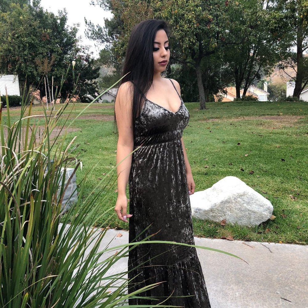 Beautiful Dark Sage Velvet Crush Maxi Dress